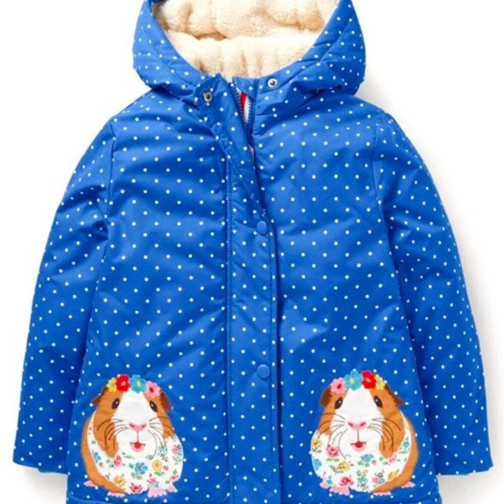 Mini Boden Sherpa Lined Anorak Polka Dot with Embroidered Guinea Pig